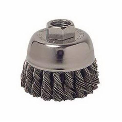 Vortec Pro® 36238 Single Row Cup Brush, 3 in Dia Brush, 5/8-11 UNC Arbor Hole, 0.02 in Dia Filament/Wire, Standard/Twist Knot, Carbon Steel Fill